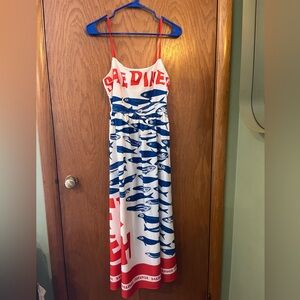Sardines Themed Blue and Red Maxi Dress